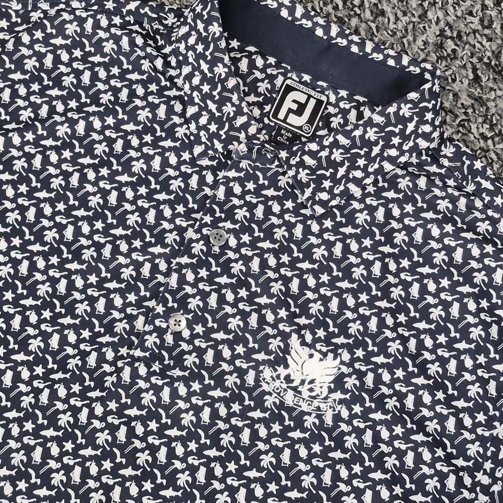 FootJoy Performance Polo Shirt Mens XL Blue Beach All Over Print AOP